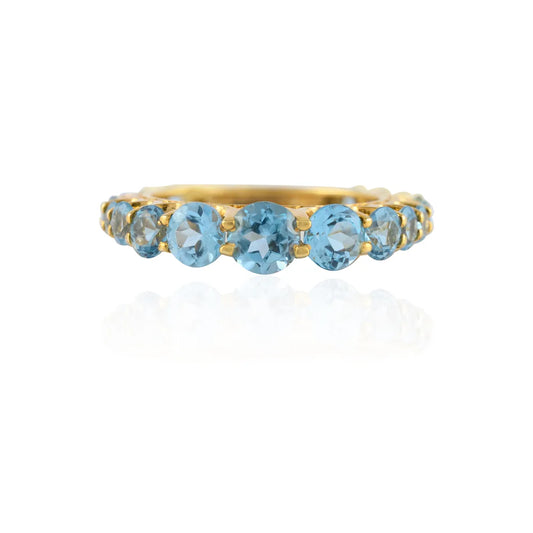 Handmade Jewelry Natural Blue Topaz 14K Solid Yellow Gold Half Eternity Band Ring