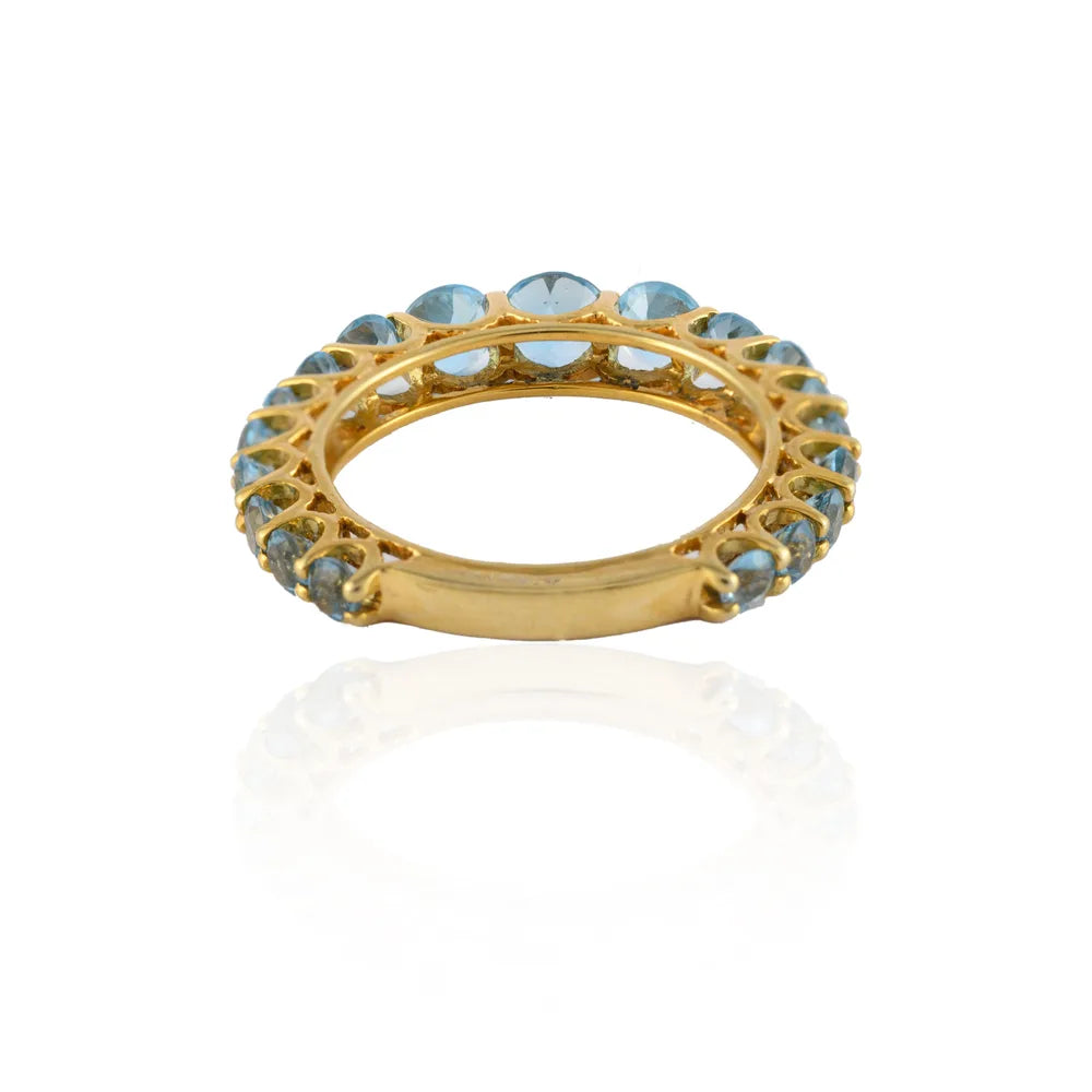 Handmade Jewelry Natural Blue Topaz 14K Solid Yellow Gold Half Eternity Band Ring