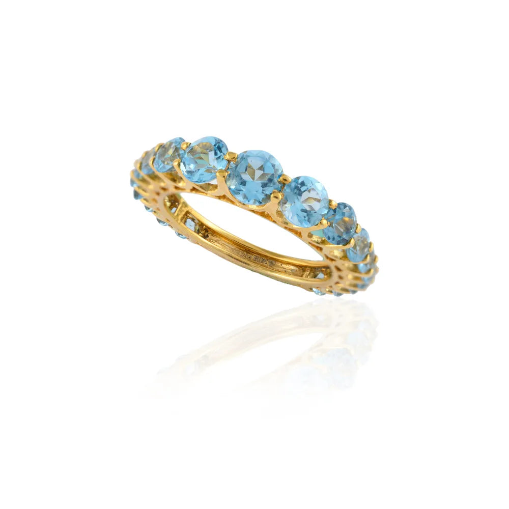 Handmade Jewelry Natural Blue Topaz 14K Solid Yellow Gold Half Eternity Band Ring