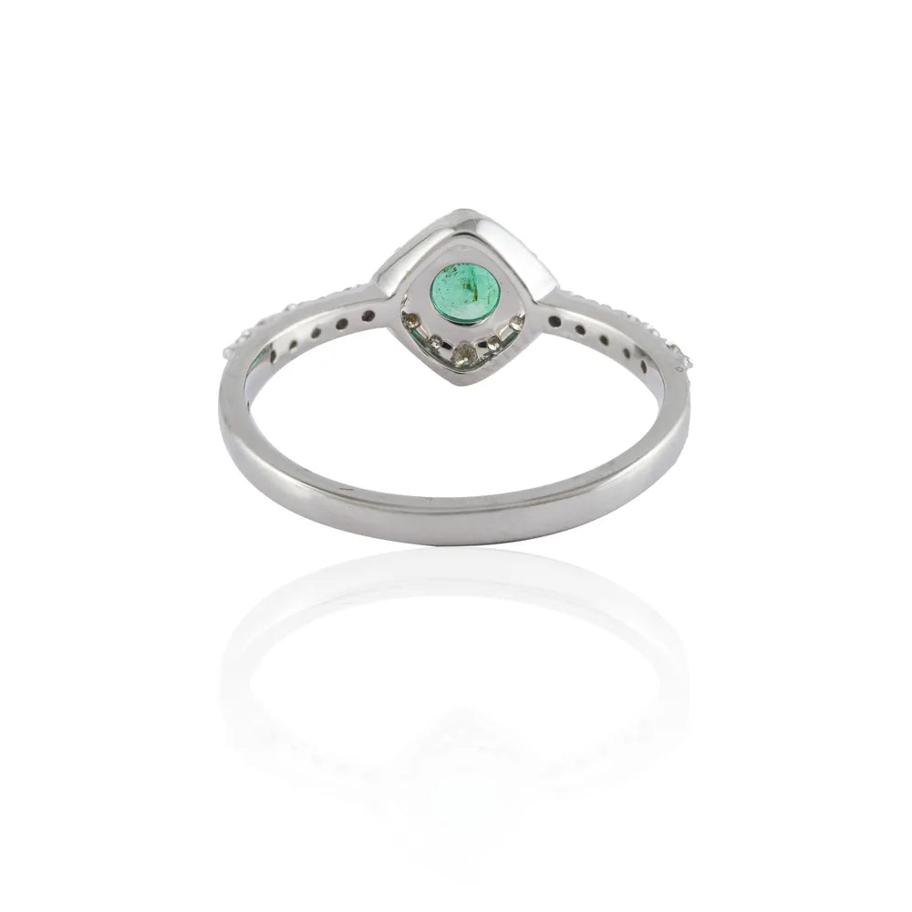 Fine Jewelry Natural Emerald & Diamond 14k Solid White Gold Gemstone Ring