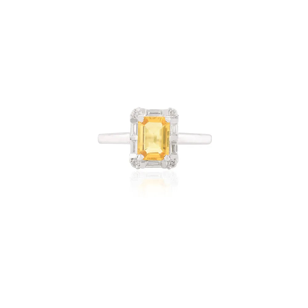 Wholesale Jewelry Octagon Yellow Sapphire & Diamond Halo Birthstone Gold Ring