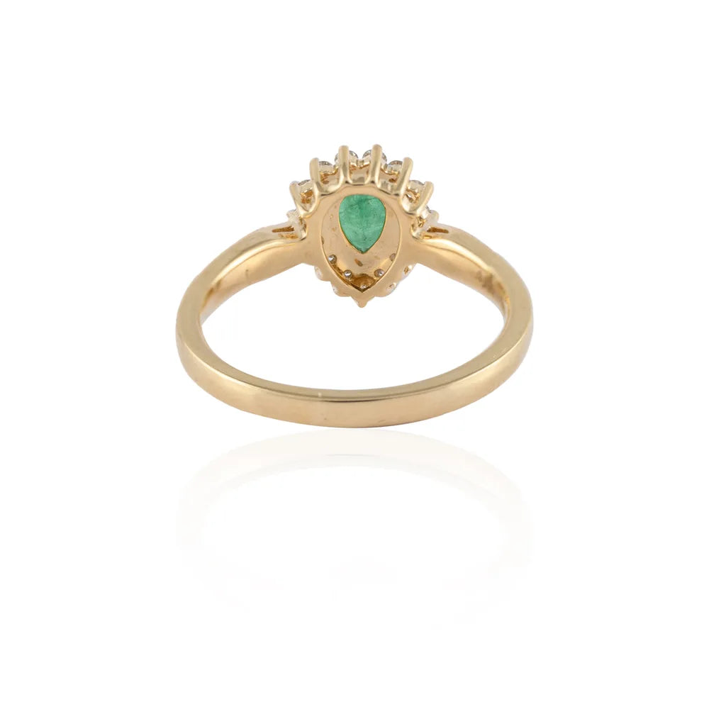 Custom Jewelry 14K Solid Yellow Gold Natural Emerald & Diamond Cluster Ring