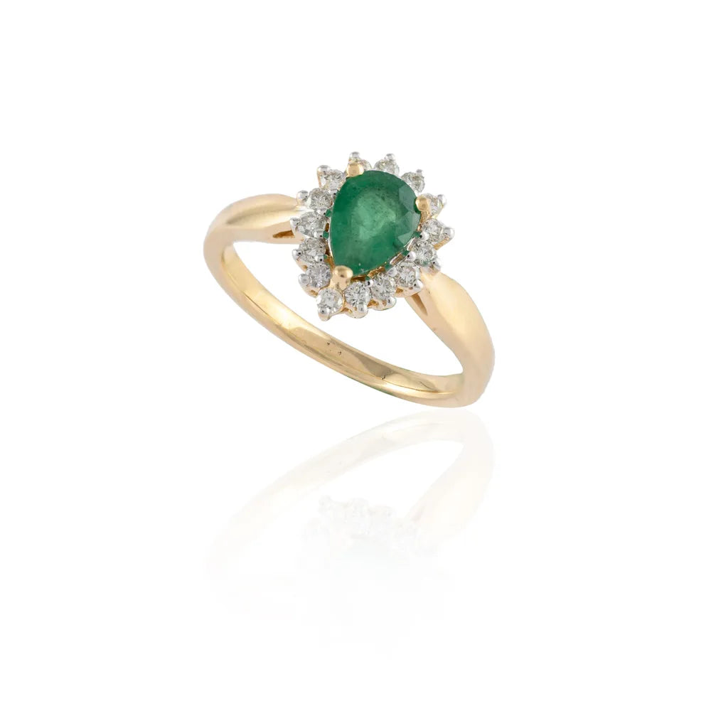 Custom Jewelry 14K Solid Yellow Gold Natural Emerald & Diamond Cluster Ring