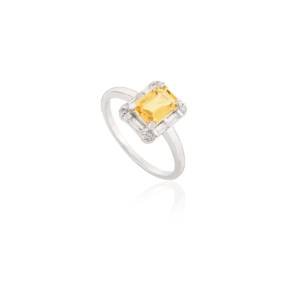 Wholesale Jewelry Octagon Yellow Sapphire & Diamond Halo Birthstone Gold Ring