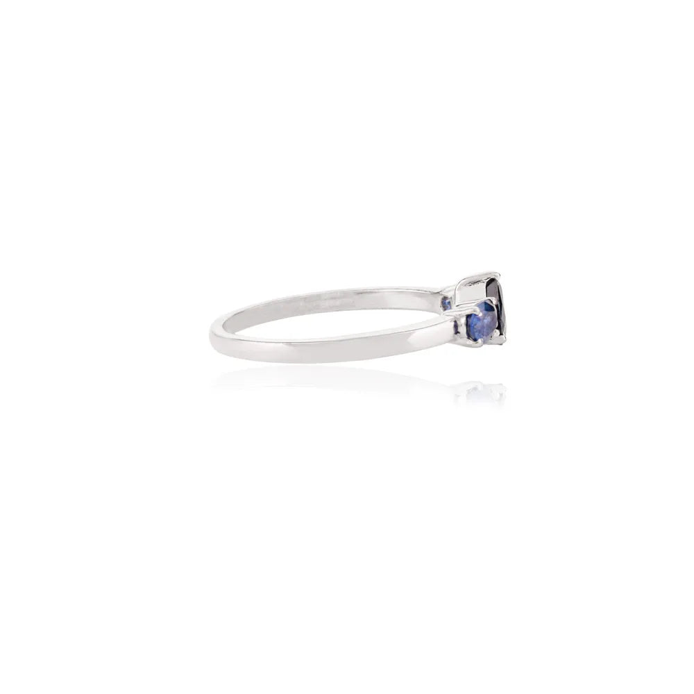 Wholesale Jewelry Blue Sapphire Solid 14K White Gold Three Stone Ring