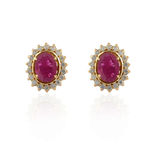 Fashionable Jewelry Natural Ruby & Diamond 14K Fine Yellow Gold Stud Earring