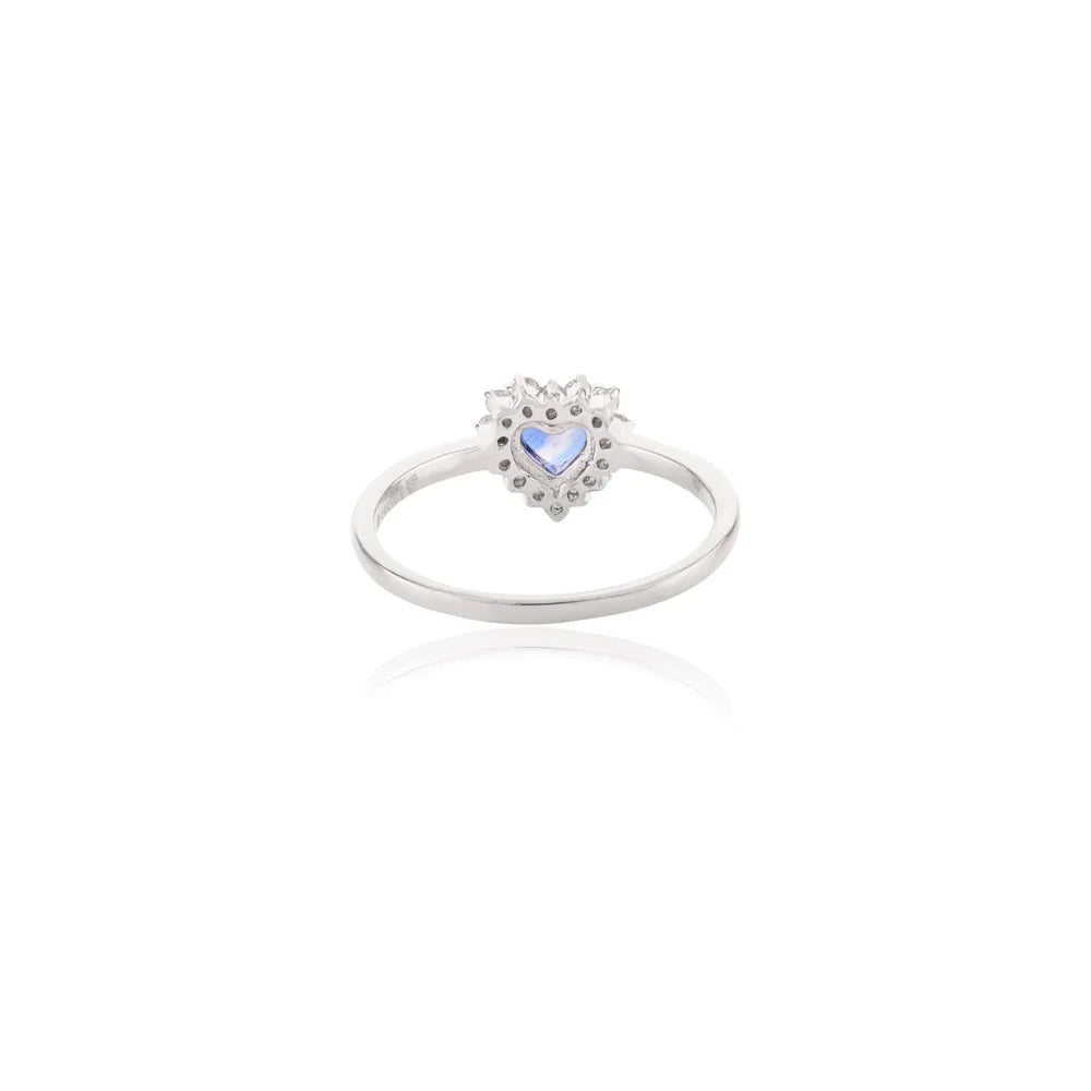 Heart Shape Blue Sapphire & Round Diamond Solid 14K White Gold Designer Ring