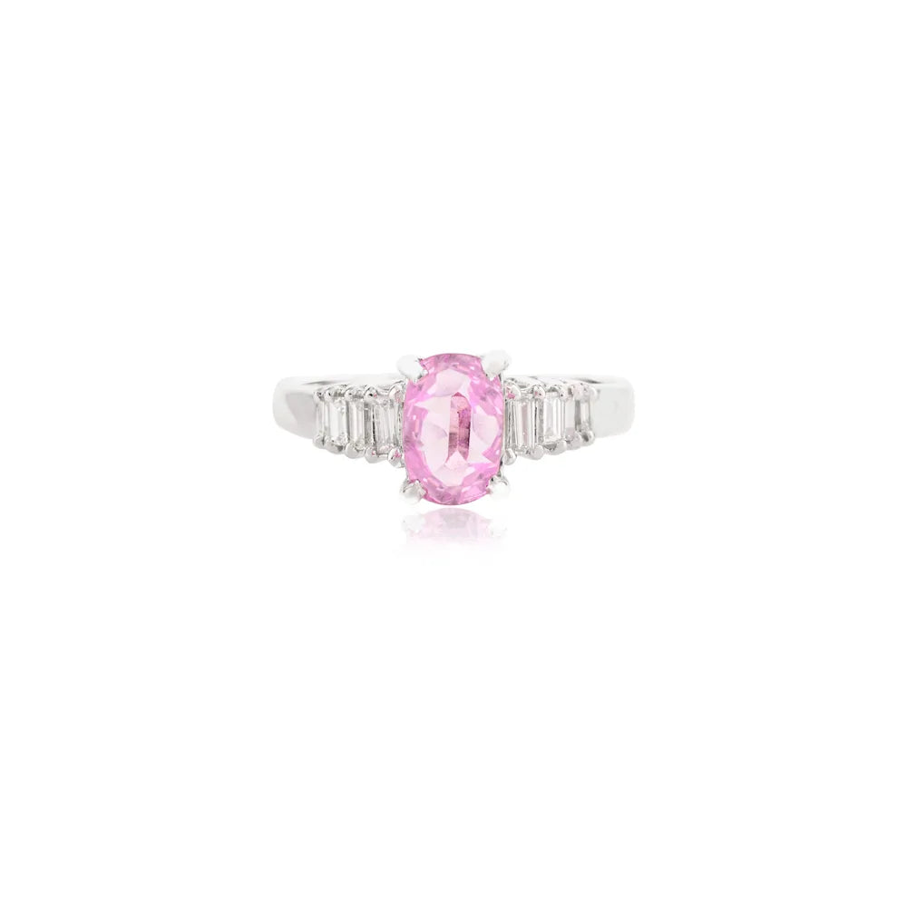 Latest Design Pink Sapphire & Diamond 14K Solid White Gold Engagement Ring