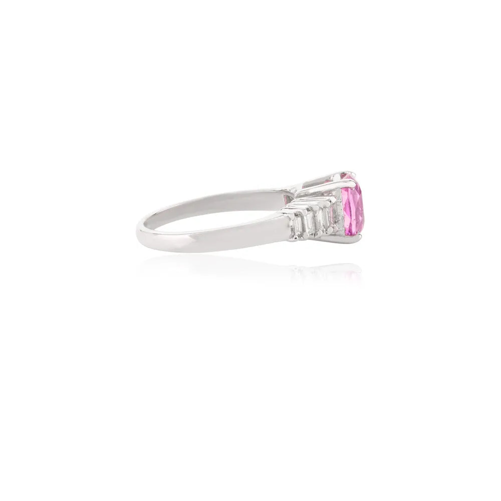 Latest Design Pink Sapphire & Diamond 14K Solid White Gold Engagement Ring