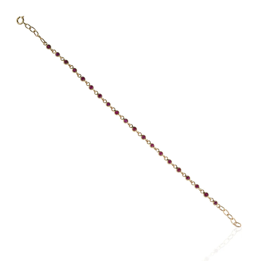 Minimal Jewelry Natural Ruby 14K Solid Yellow Gold Adjustable Bracelet