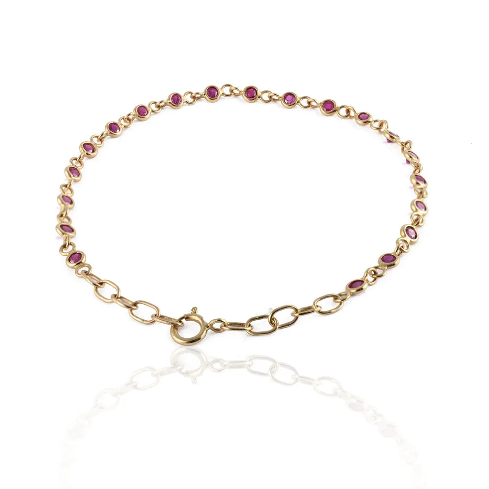 Minimal Jewelry Natural Ruby 14K Solid Yellow Gold Adjustable Bracelet