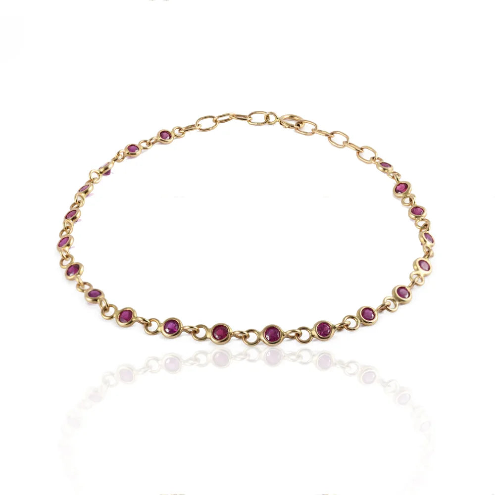 Minimal Jewelry Natural Ruby 14K Solid Yellow Gold Adjustable Bracelet