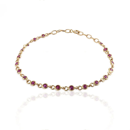 Minimal Jewelry Natural Ruby 14K Solid Yellow Gold Adjustable Bracelet