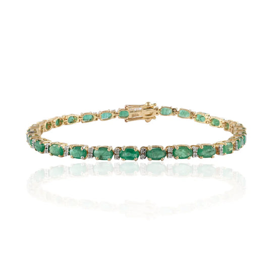 Fashionable Jewelry Natural Emerald & Diamond 14K Solid Yellow Gold Tennis Bracelet