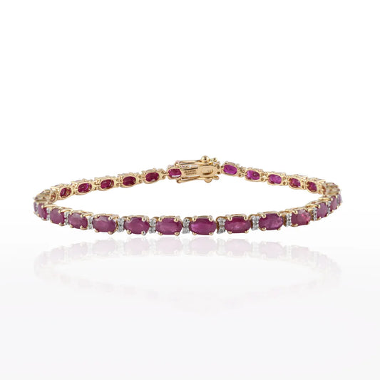 Handmade Real Ruby & Diamond 14K Solid Yellow Gold Gemstone Bracelet