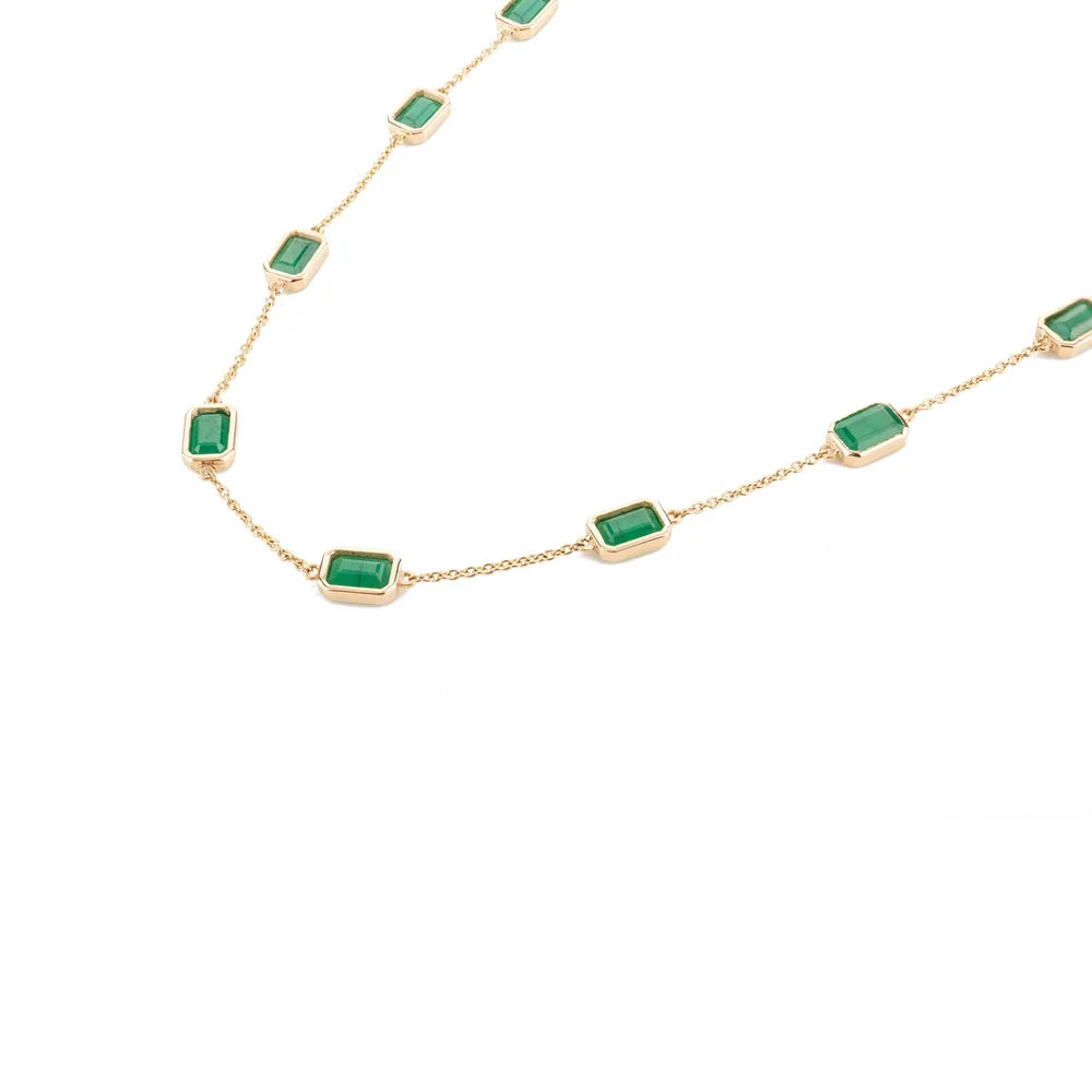 Birthstone Jewelry 14K Yellow Gold Natural Emerald Station Chain Necklace