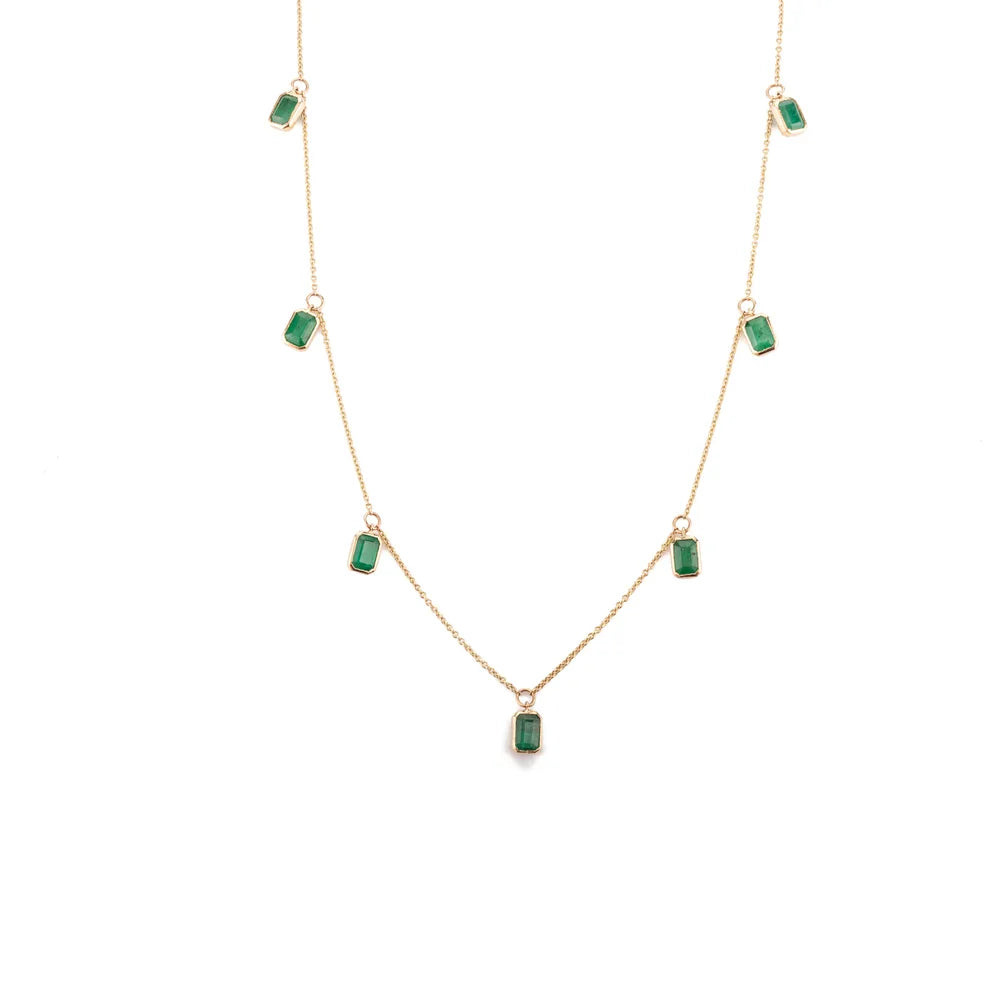 Precious Gemstone Jewelry Solid 14K Yellow Gold Emerald Charm Necklace