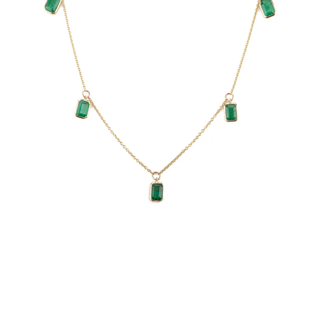 Precious Gemstone Jewelry Solid 14K Yellow Gold Emerald Charm Necklace