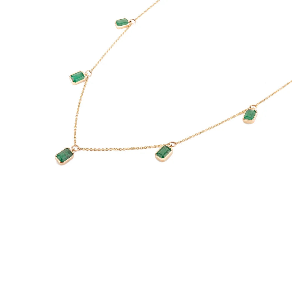 Precious Gemstone Jewelry Solid 14K Yellow Gold Emerald Charm Necklace