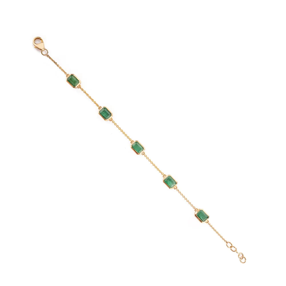 Handmade Jewelry May Birthstone Emerald 14K Solid Yellow Gold Chain Bracelet