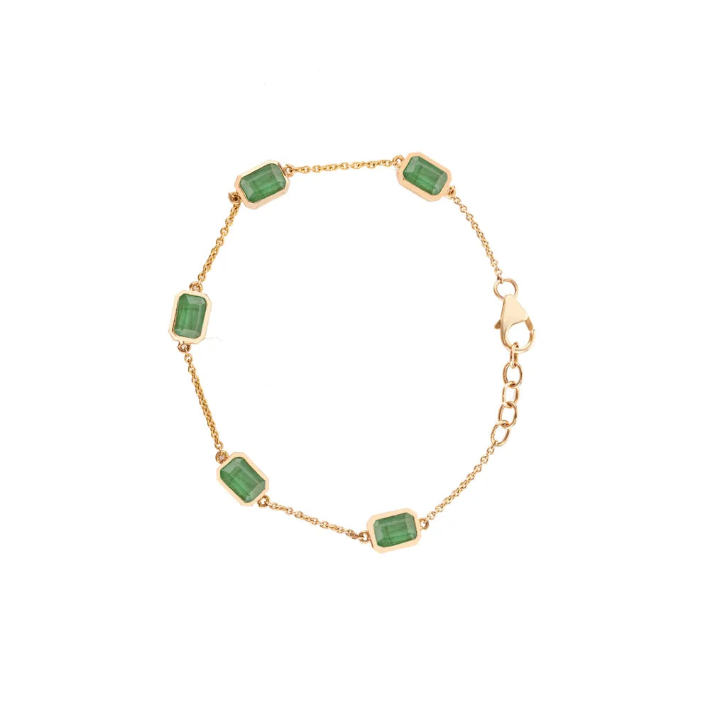 Handmade Jewelry May Birthstone Emerald 14K Solid Yellow Gold Chain Bracelet