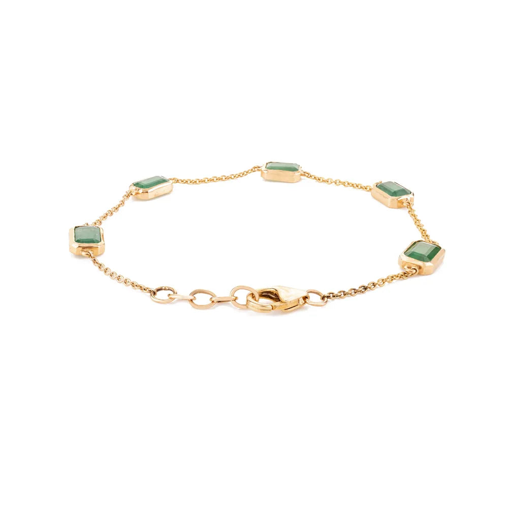 Handmade Jewelry May Birthstone Emerald 14K Solid Yellow Gold Chain Bracelet