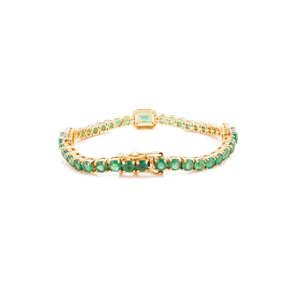 May Birthstone Natural Emerald & Diamond Solid K14 Yellow Gold Tennis Bracelet