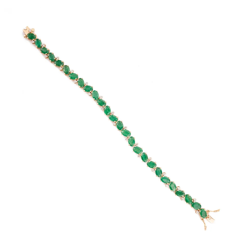 Best Quality Product Natural Emerald & Diamond 14K Yellow Gold Tennis Bracelet