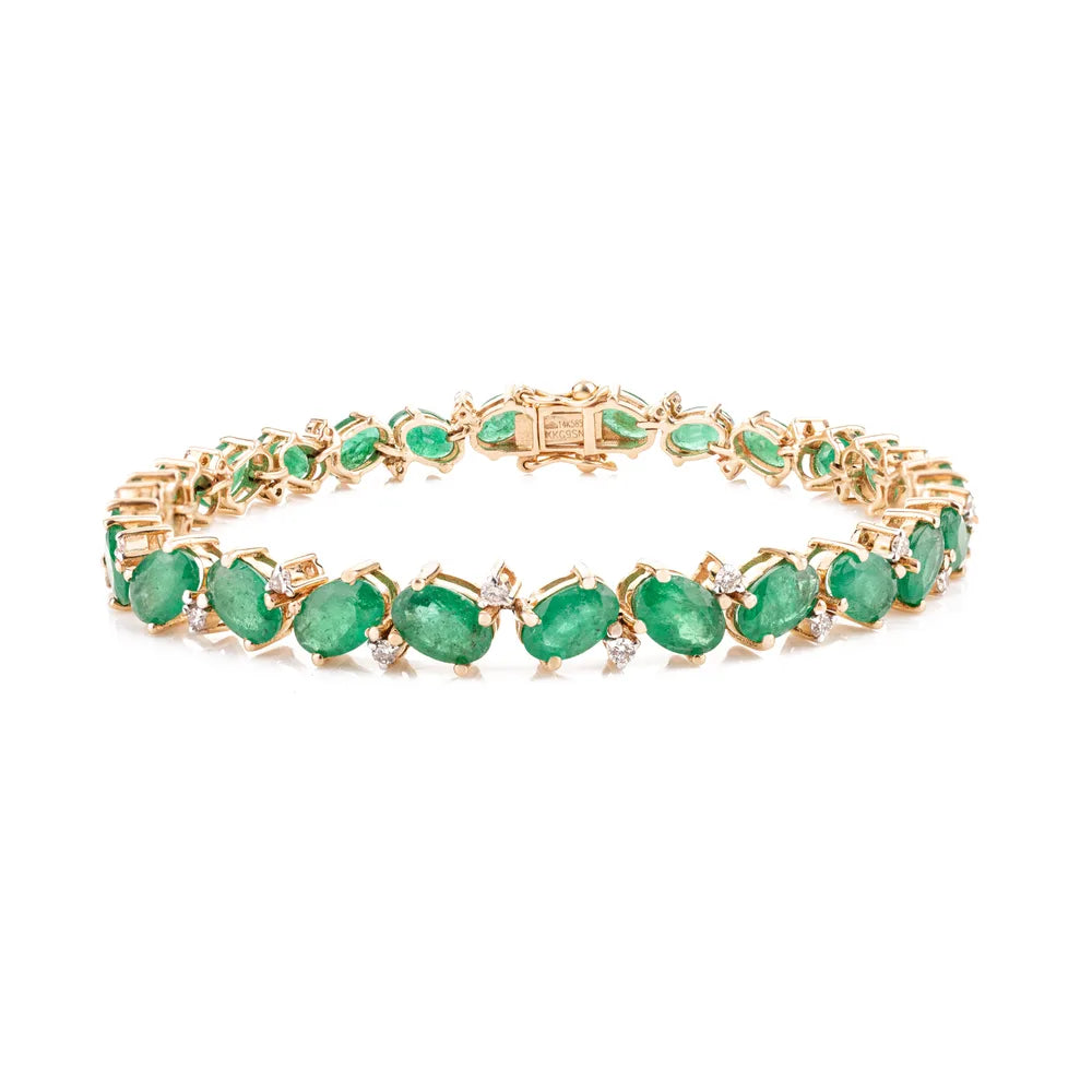 Best Quality Product Natural Emerald & Diamond 14K Yellow Gold Tennis Bracelet