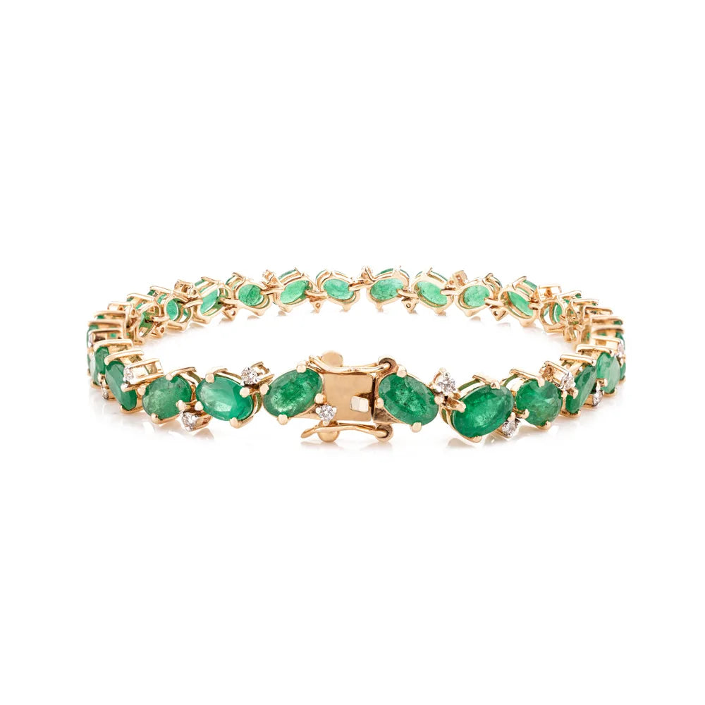 Best Quality Product Natural Emerald & Diamond 14K Yellow Gold Tennis Bracelet