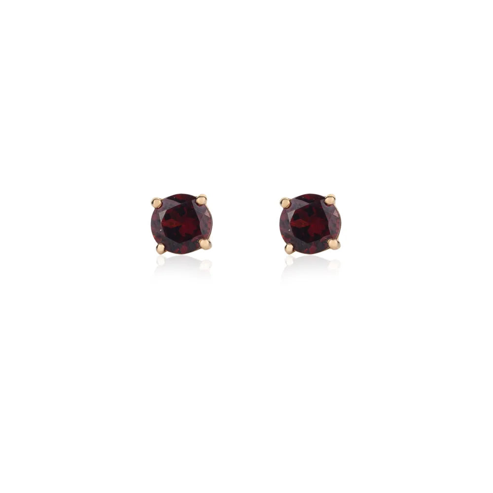 Garnet Round Cut 14K Yellow Gold January Birthstone Earring