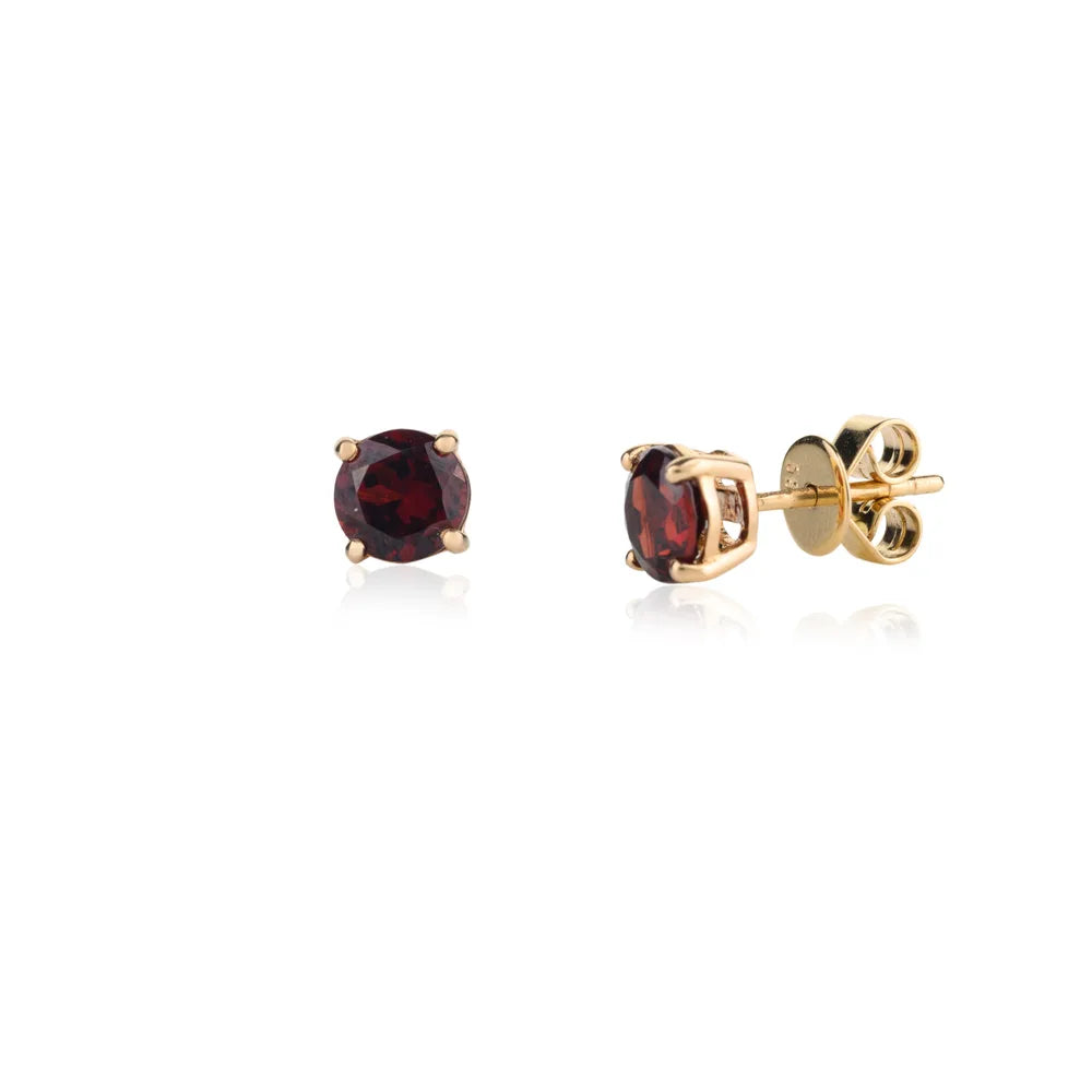 Garnet Round Cut 14K Yellow Gold January Birthstone Earring