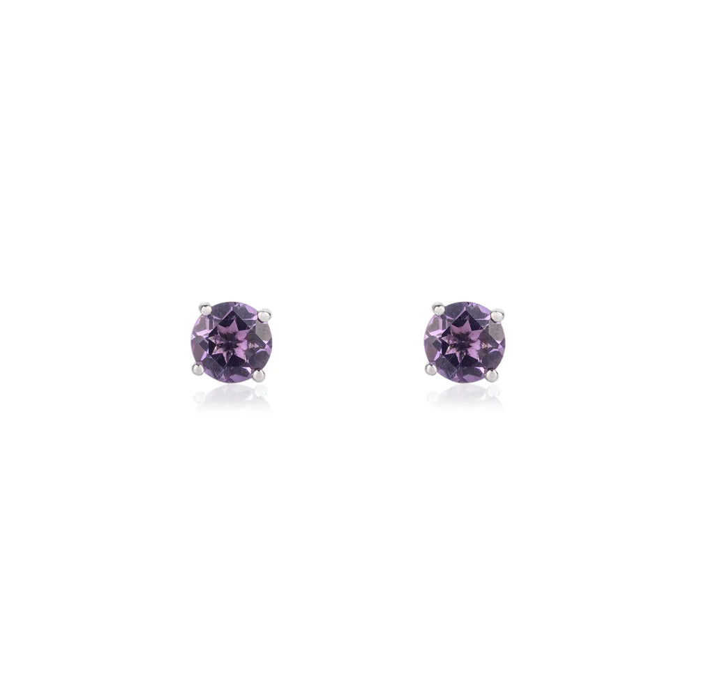 Amethyst 14K White Gold Round Gemstone Handmade Earring