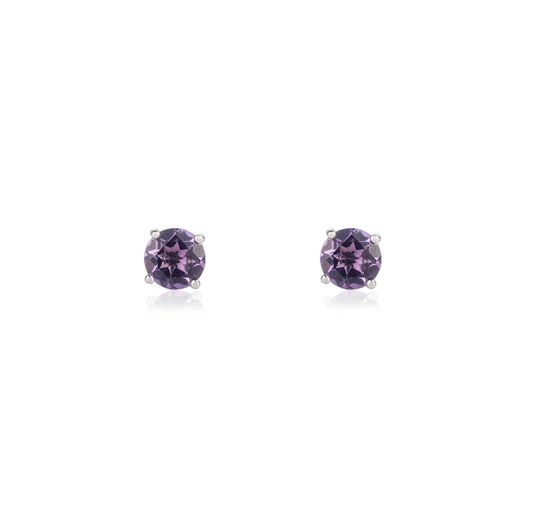 Amethyst 14K White Gold Round Gemstone Handmade Earring