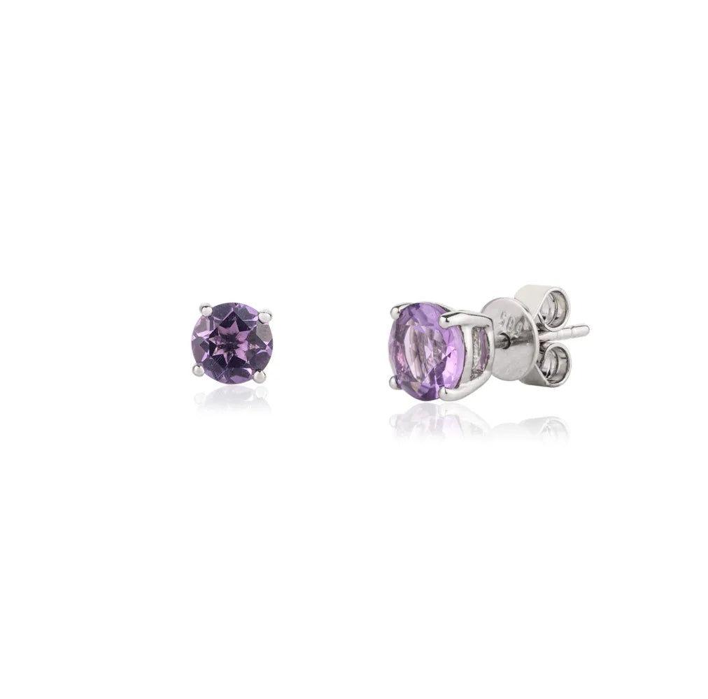 Amethyst 14K White Gold Round Gemstone Handmade Earring