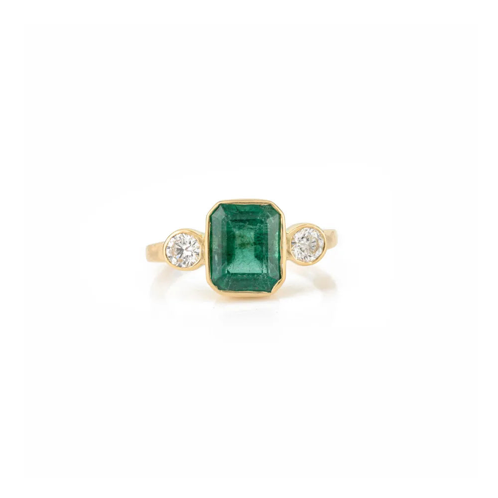 High Quality Products Natural Emerald & Diamond 18K Solid Yellow Gold Ring