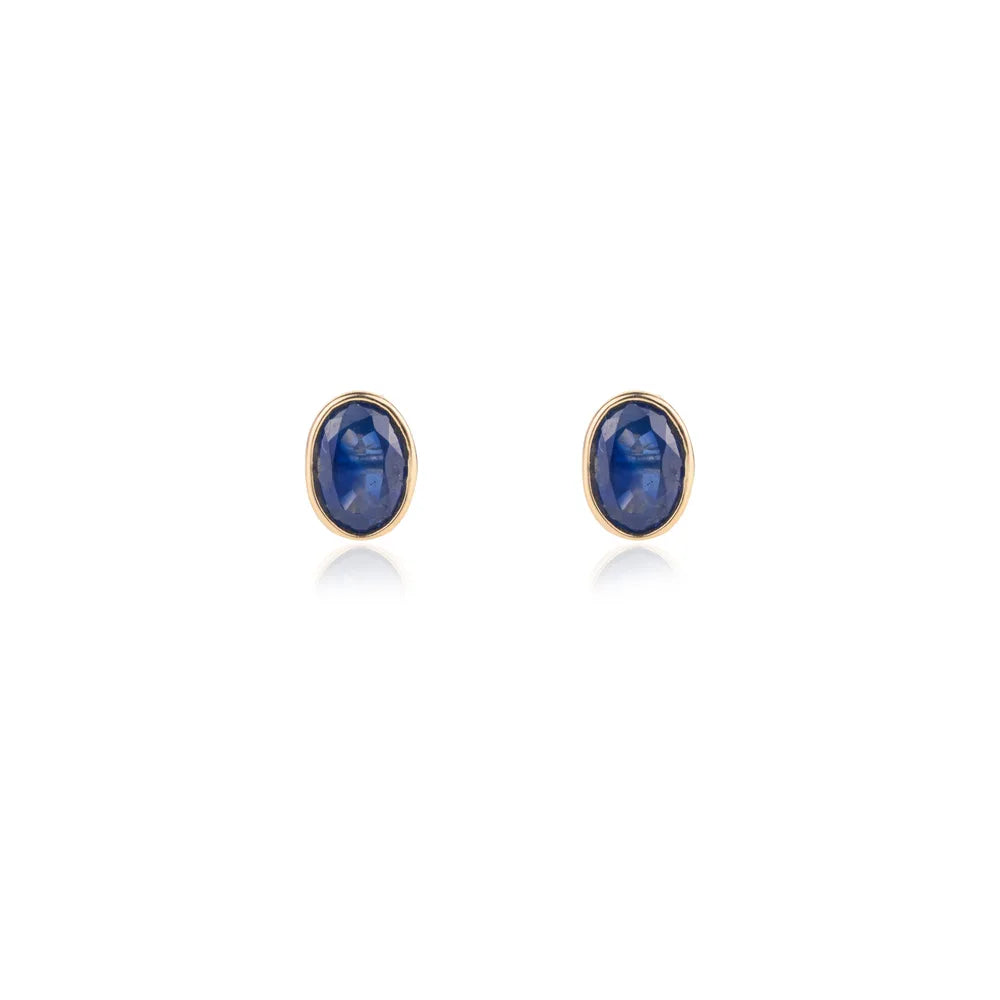 Wholesale Jewelry Natural Blue Sapphire 14K Yellow Gold Gemstone Stud Earrings