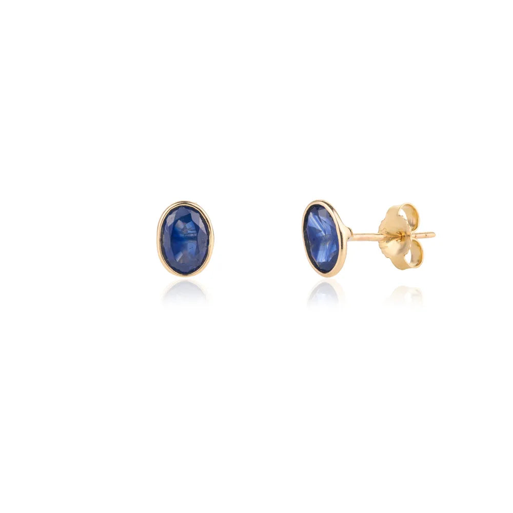 Wholesale Jewelry Natural Blue Sapphire 14K Yellow Gold Gemstone Stud Earrings