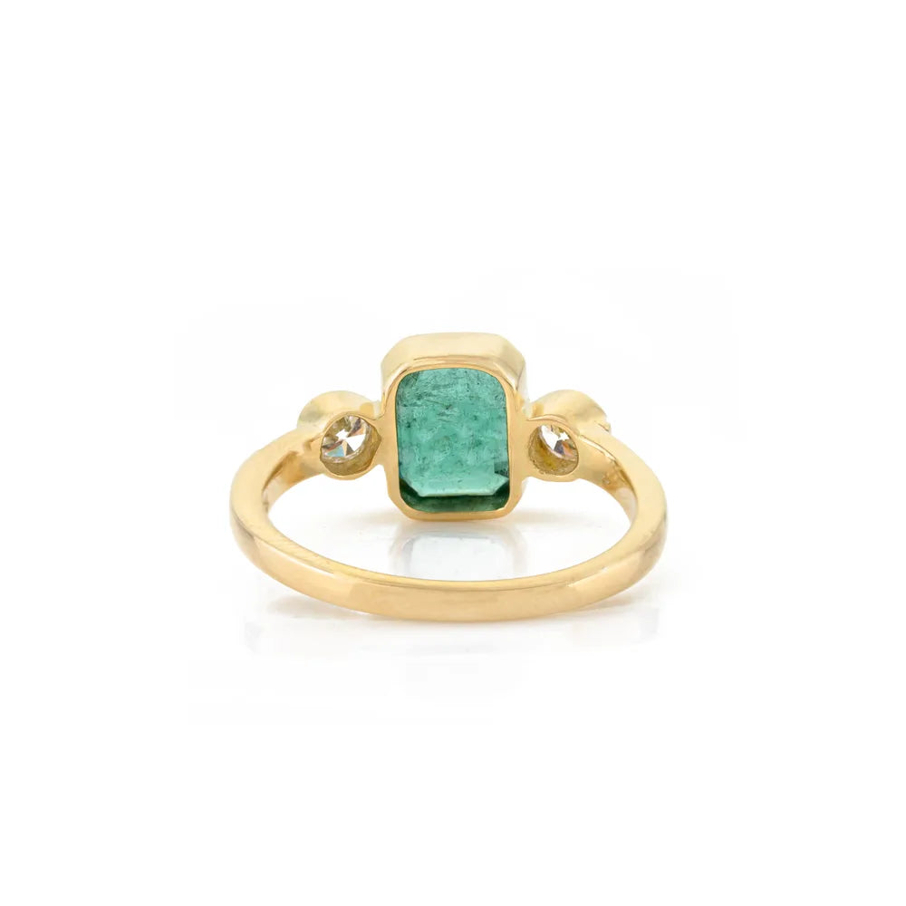 High Quality Products Natural Emerald & Diamond 18K Solid Yellow Gold Ring