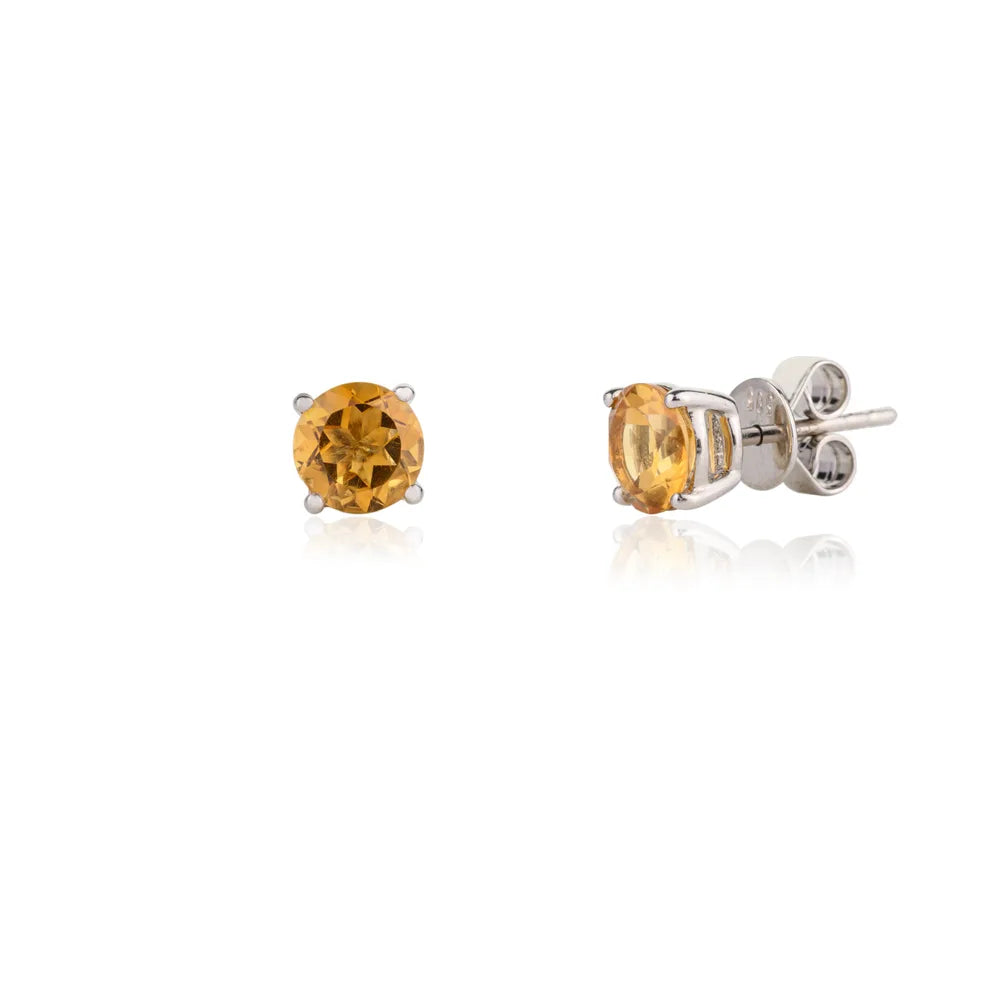 Handmade Jewelry 14K White Gold Citrine November Birthstone Stud Earring