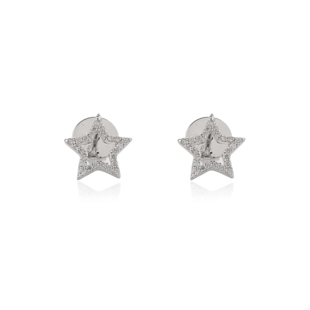 18K White Gold Natural Diamond Star Shape Earring Fine Jewelry