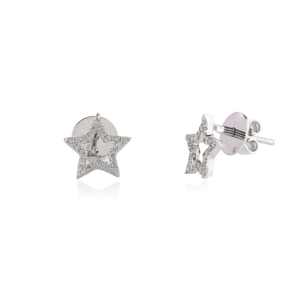 18K White Gold Natural Diamond Star Shape Earring Fine Jewelry