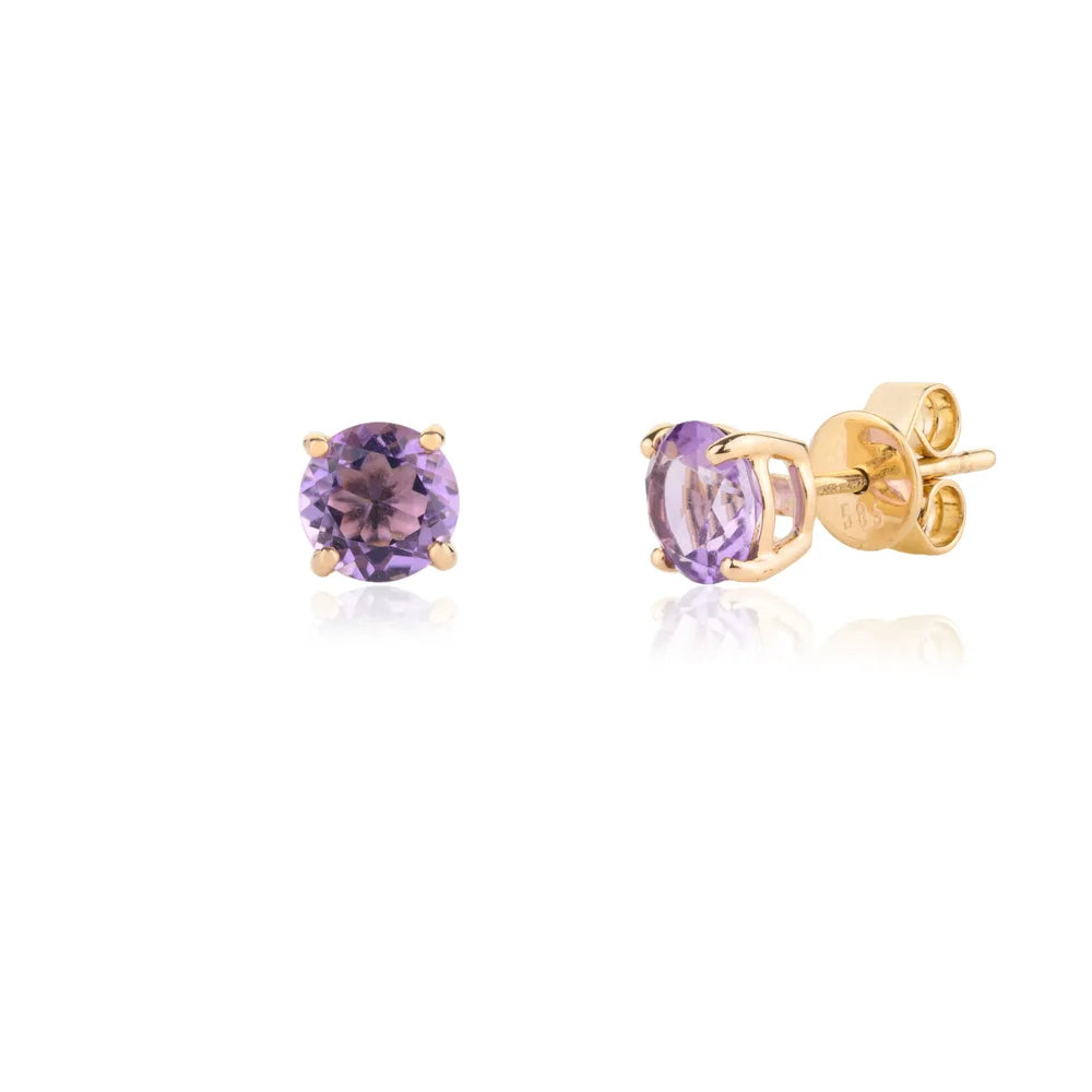 14K Yellow Gold Amethyst Gemstone Earring Authentic Jewelry