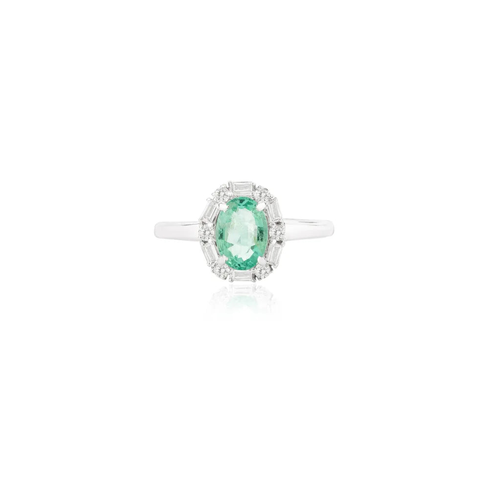 Trending Jewelry Natural Emerald & Diamond 14K White Gold Genuine Ring