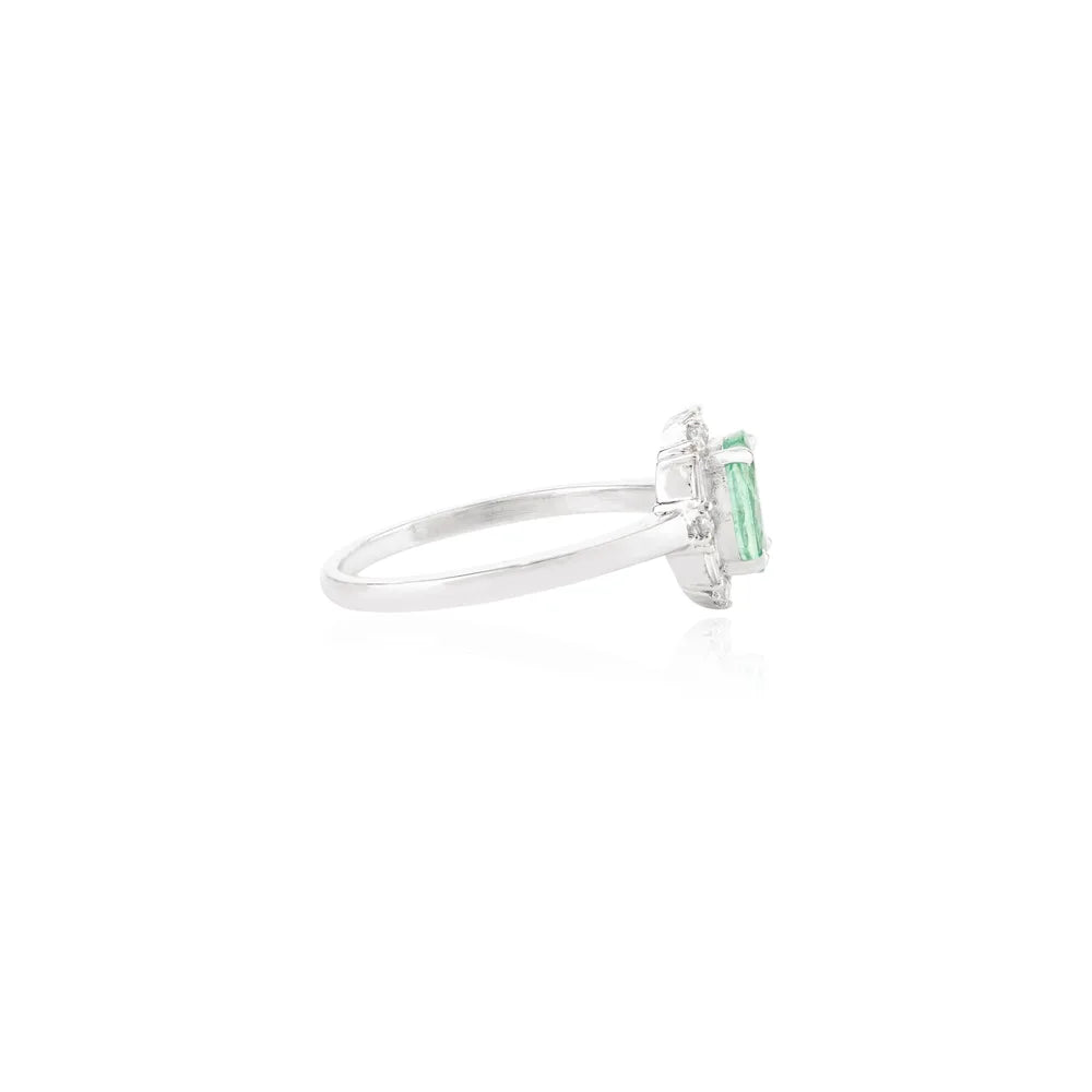 Trending Jewelry Natural Emerald & Diamond 14K White Gold Genuine Ring