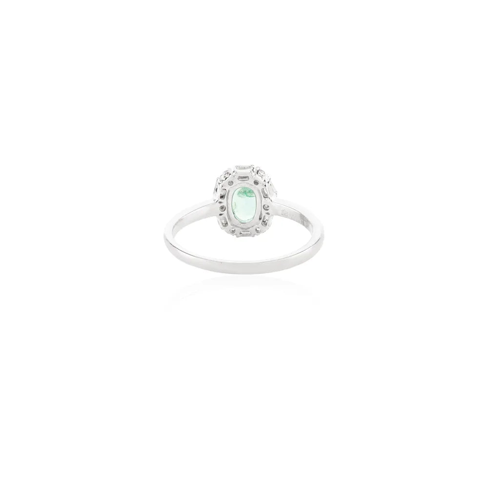 Trending Jewelry Natural Emerald & Diamond 14K White Gold Genuine Ring