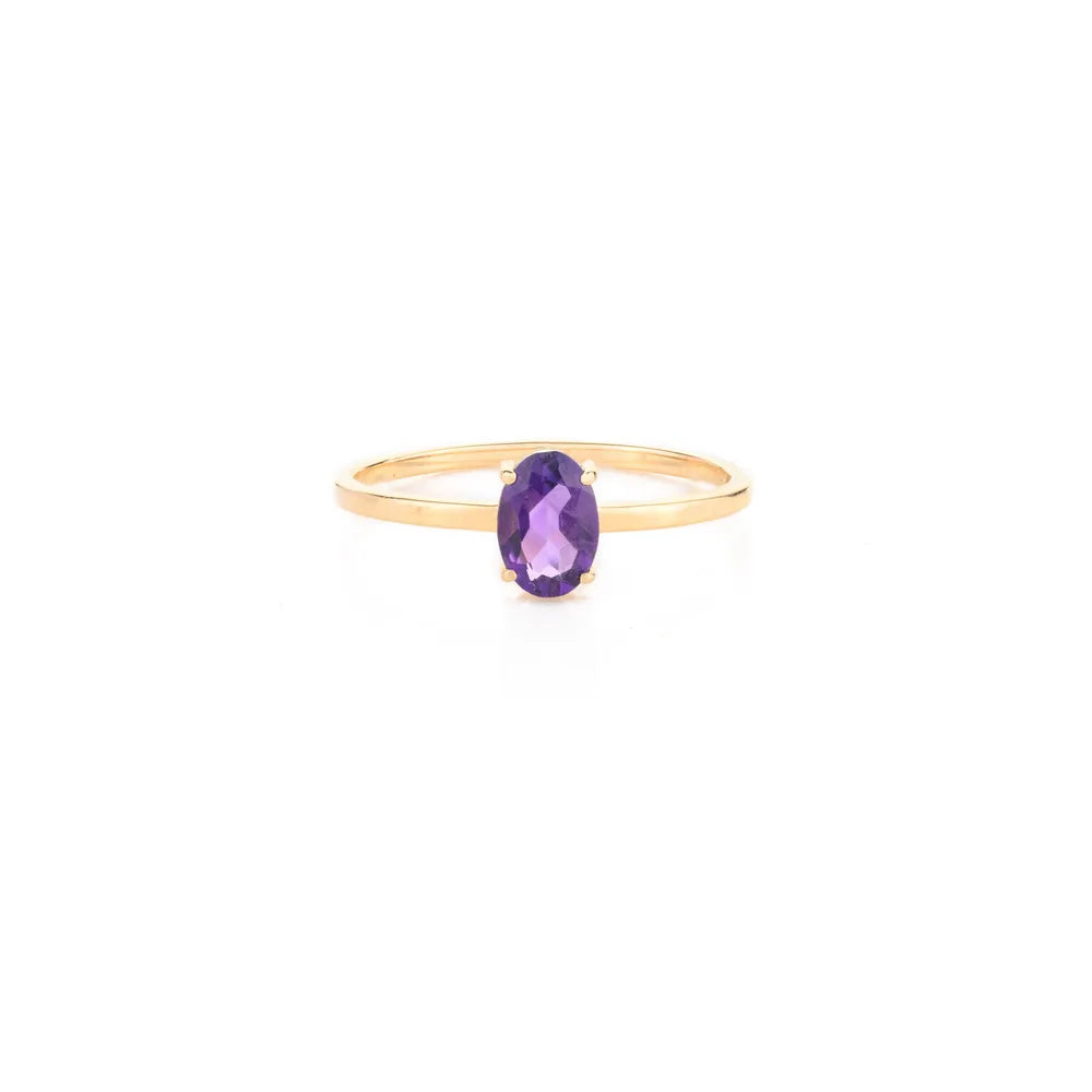 Tranding Natural Birthstone Oval Shape Amethyst 18K Yellow Gold Set