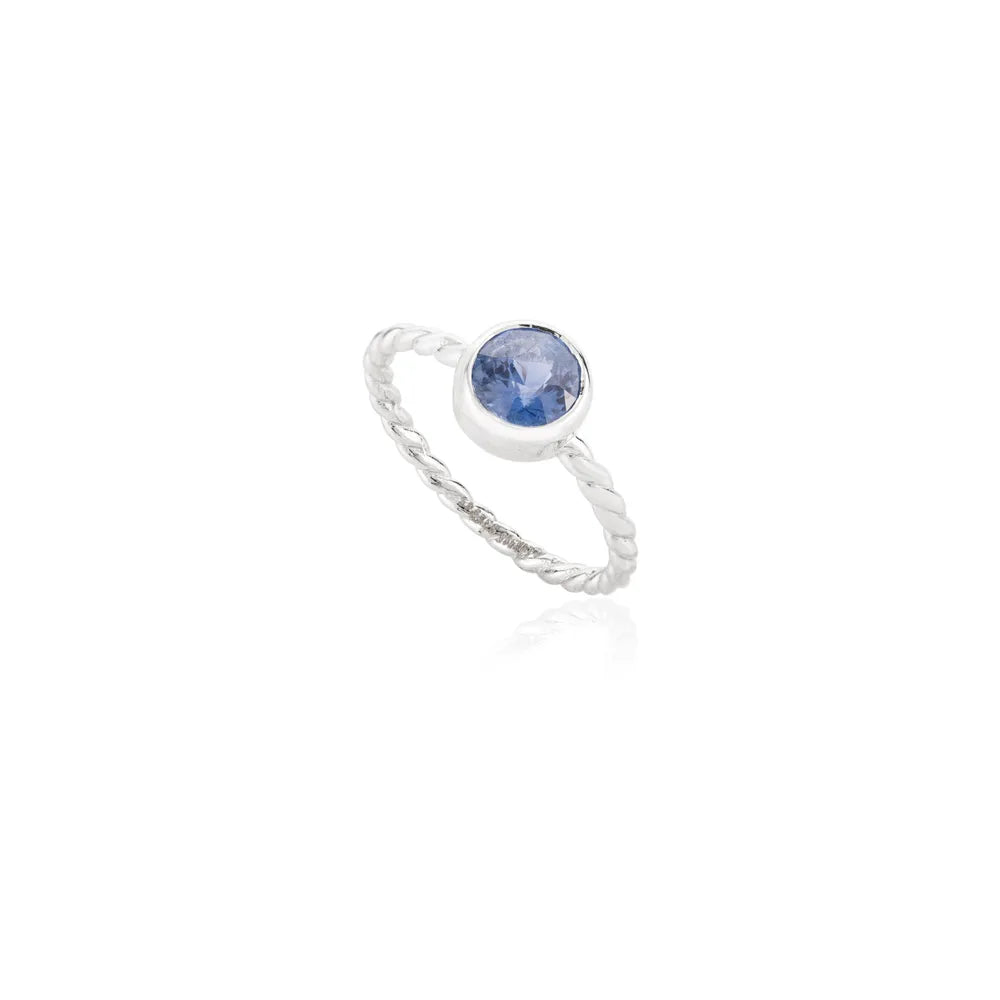 Handcrafted Jewelry Round Blue Sapphire 14K Solid White Gold Single Stone Ring