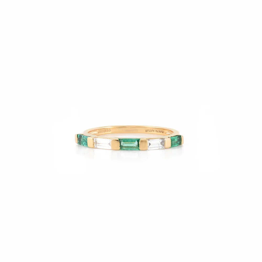 Bulk Jewelry Natural Emerald & Diamond 18K Yellow Gold Half Eternity Band Ring