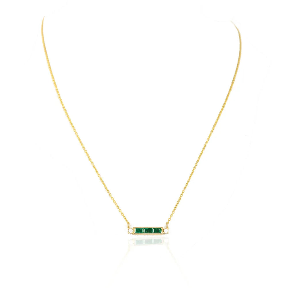 Fashionable Natural Emerald & Diamond 14K Yellow Gold Long Chain Necklace